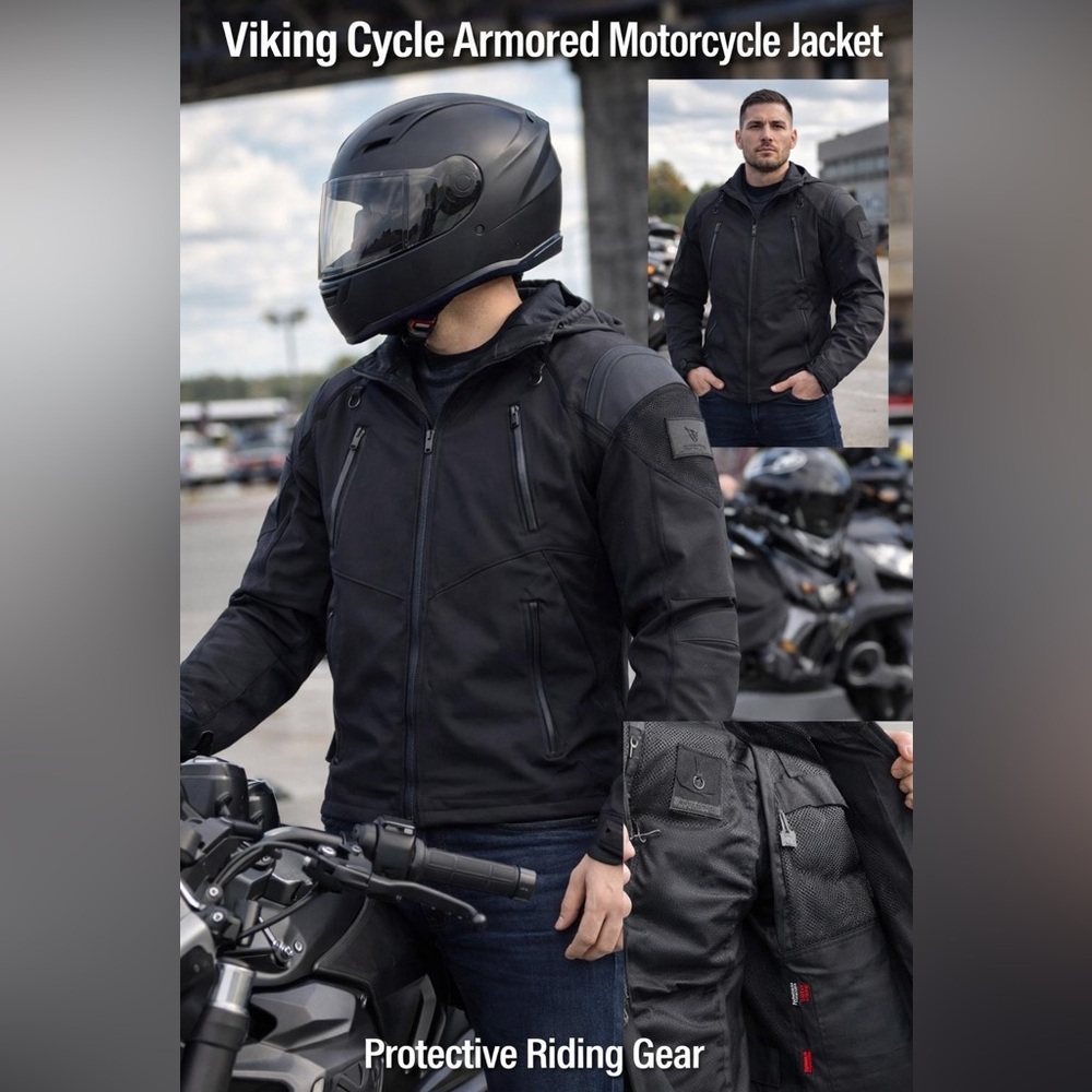 Viking Cycle Men's Black Armored Motorcycle
Jacket Size M Protective Riding Gear